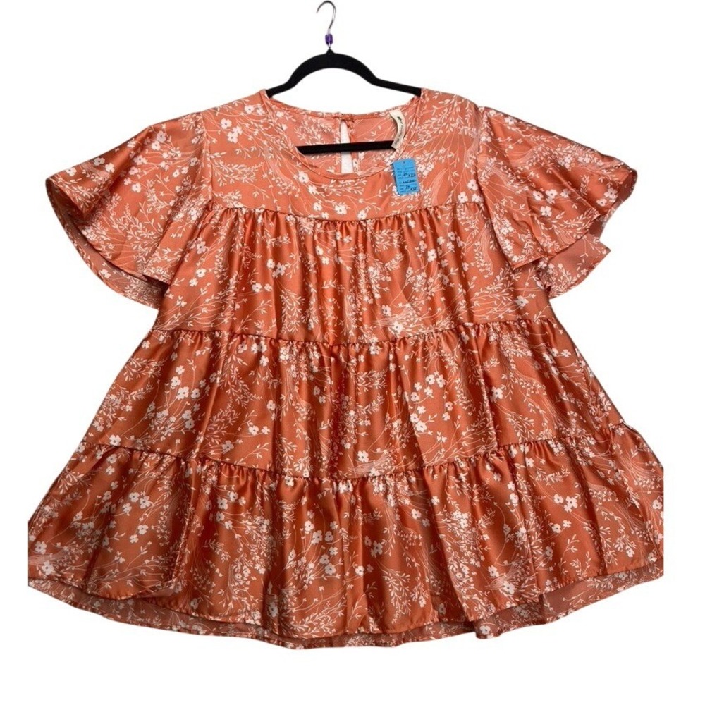 Vanilla Bay Women‎ 4XL Burnt Orange Floral Tiered Babydoll Flutter Sleeve Top